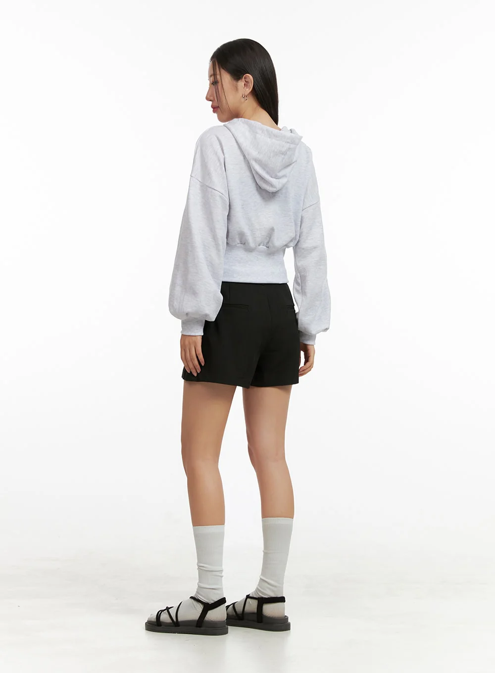 Buttoned Crop Sweat Hoodie OU411 - Image 3