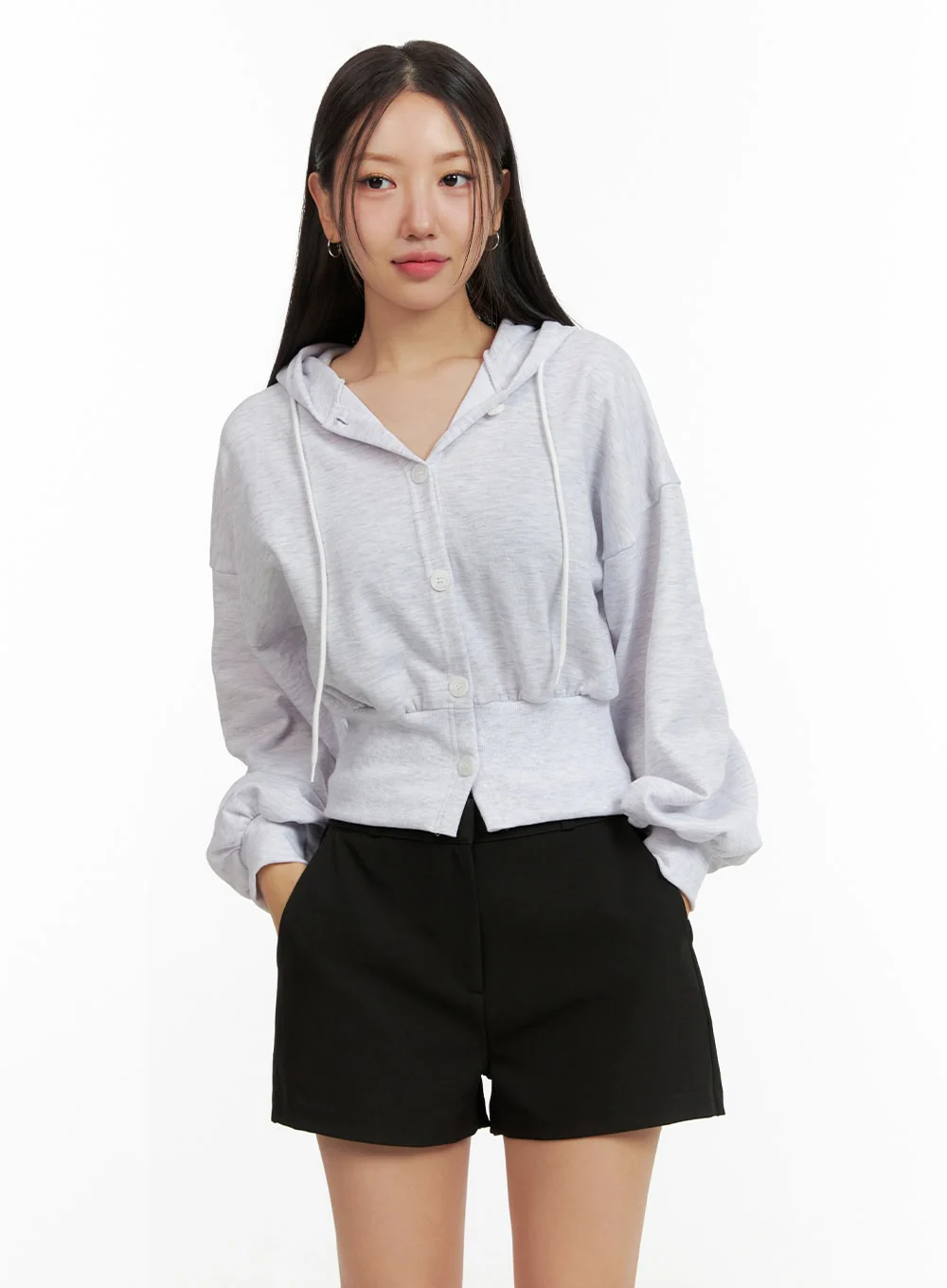 Buttoned Crop Sweat Hoodie OU411 - Image 6
