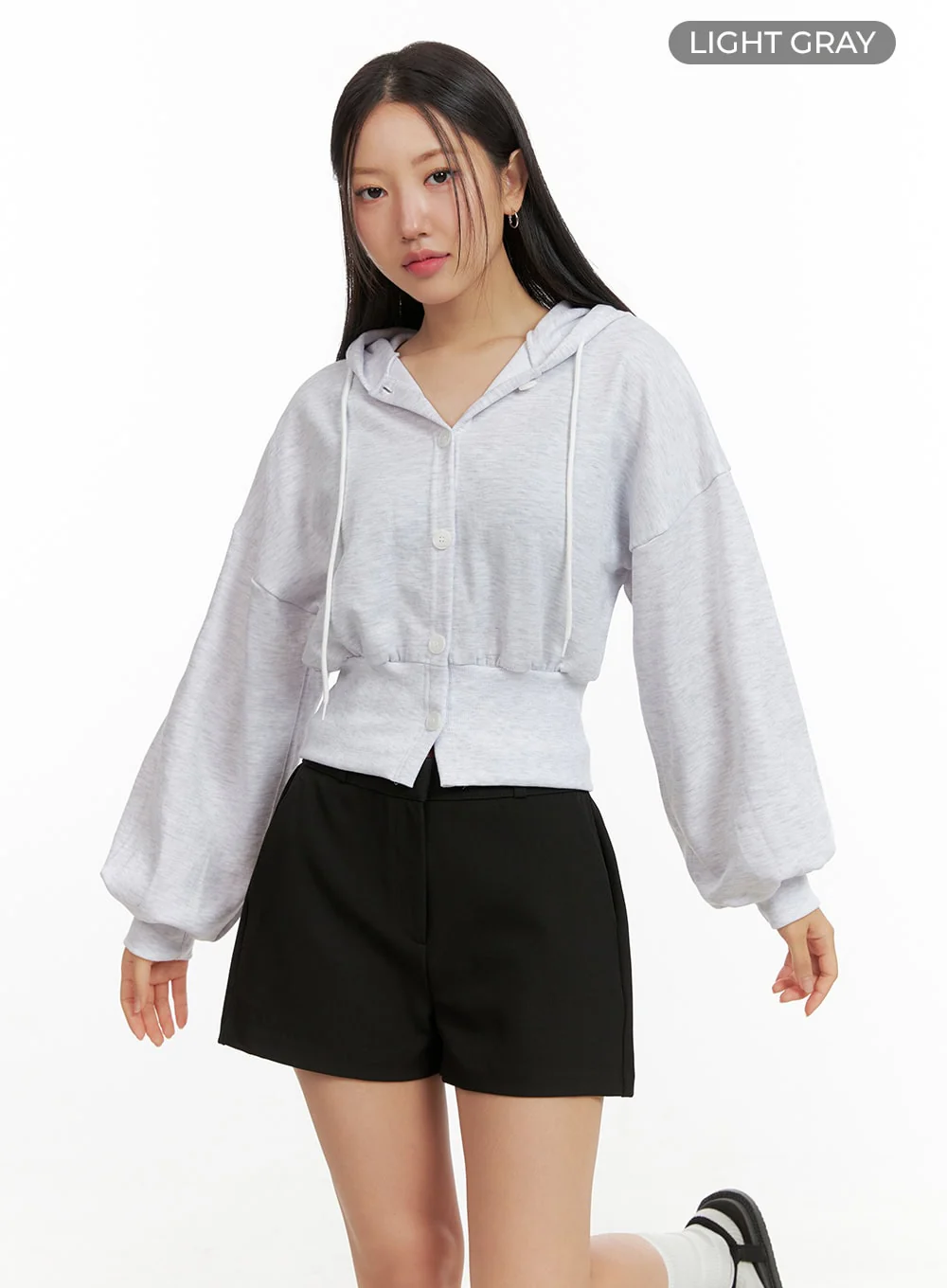Buttoned Crop Sweat Hoodie OU411 - Image 7