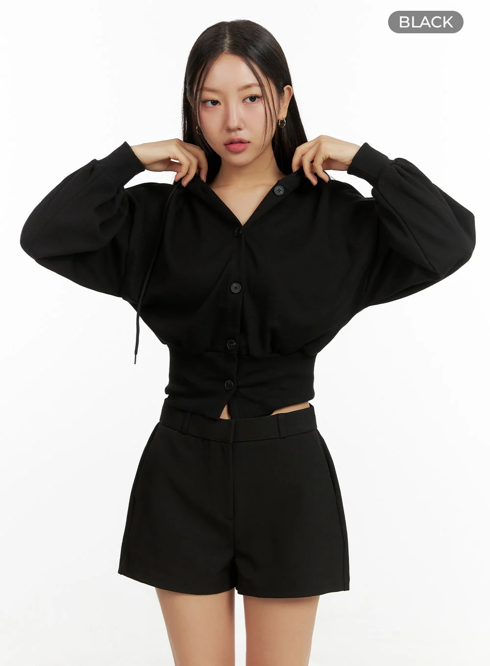 Buttoned Crop Sweat Hoodie OU411 - Image 9
