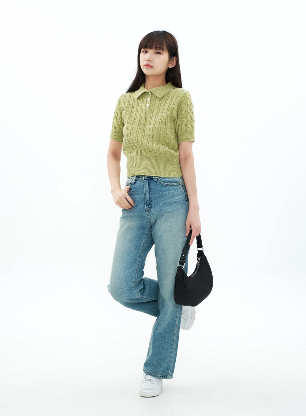 Cable Knit Collared Short-sleeve Sweater CA01 - Image 10