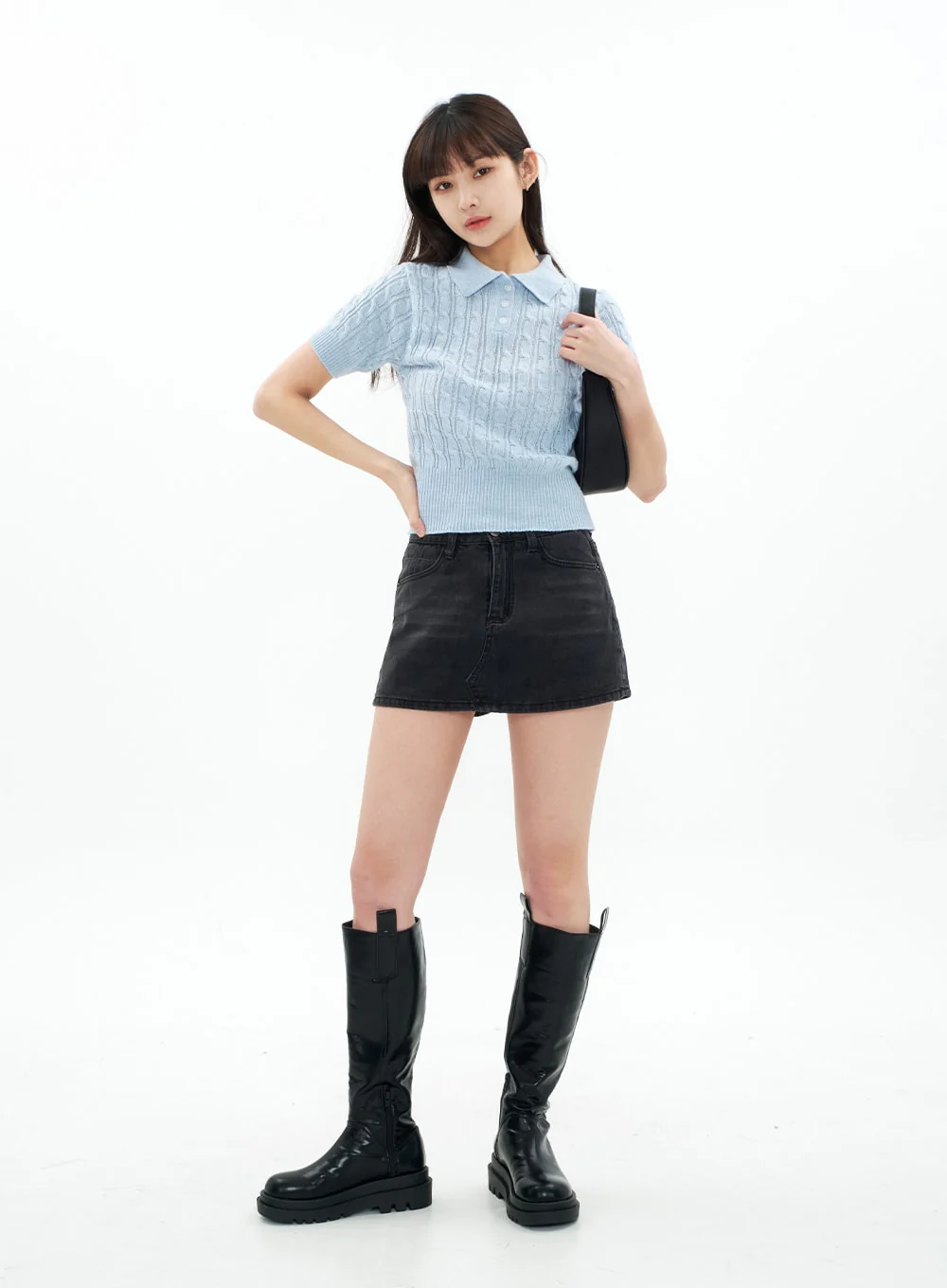Cable Knit Collared Short-sleeve Sweater CA01 - Image 12