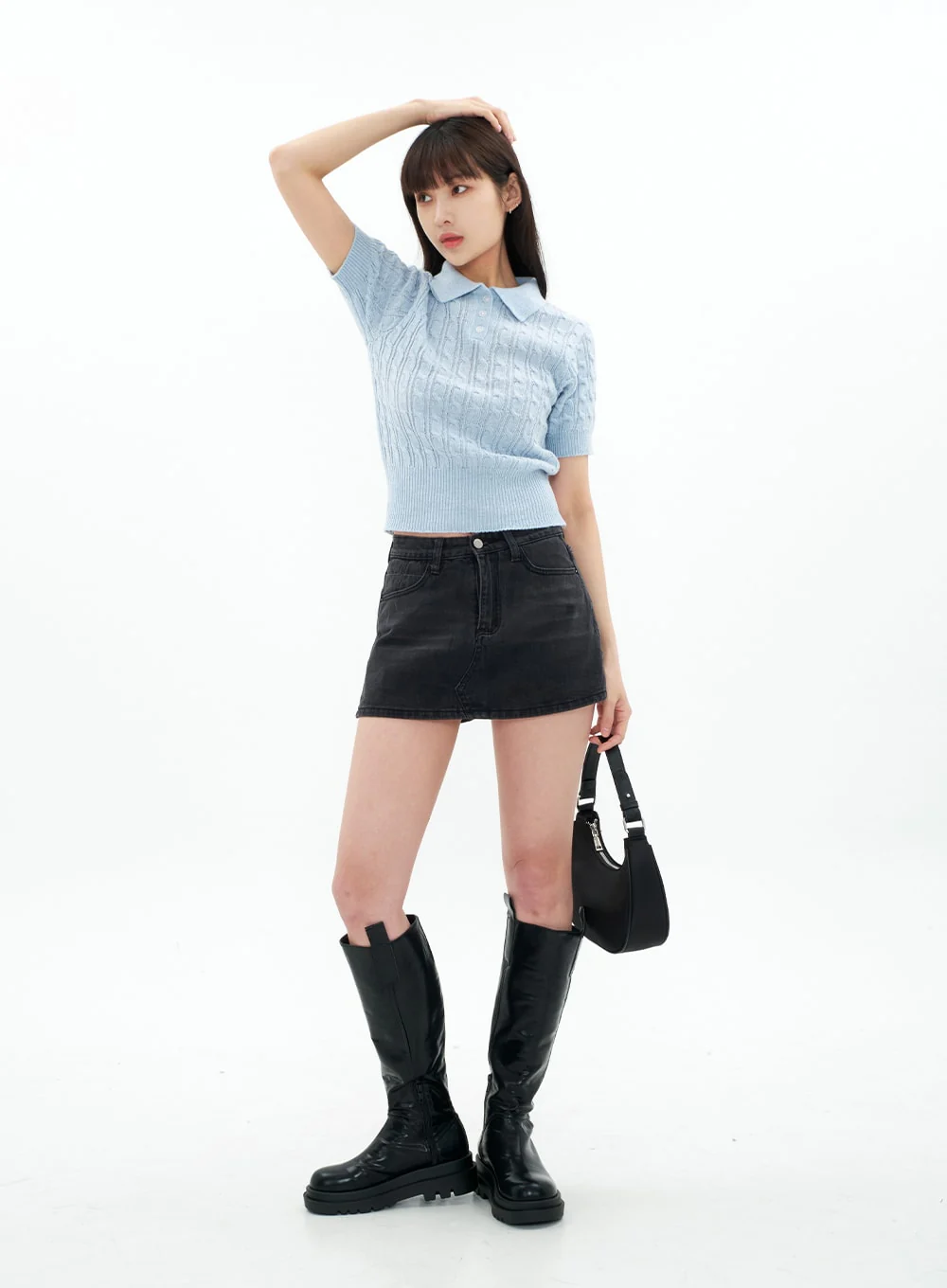 Cable Knit Collared Short-sleeve Sweater CA01 - Image 15