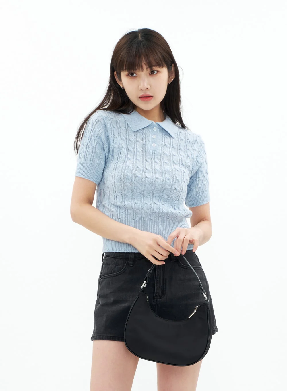 Cable Knit Collared Short-sleeve Sweater CA01 - Image 18