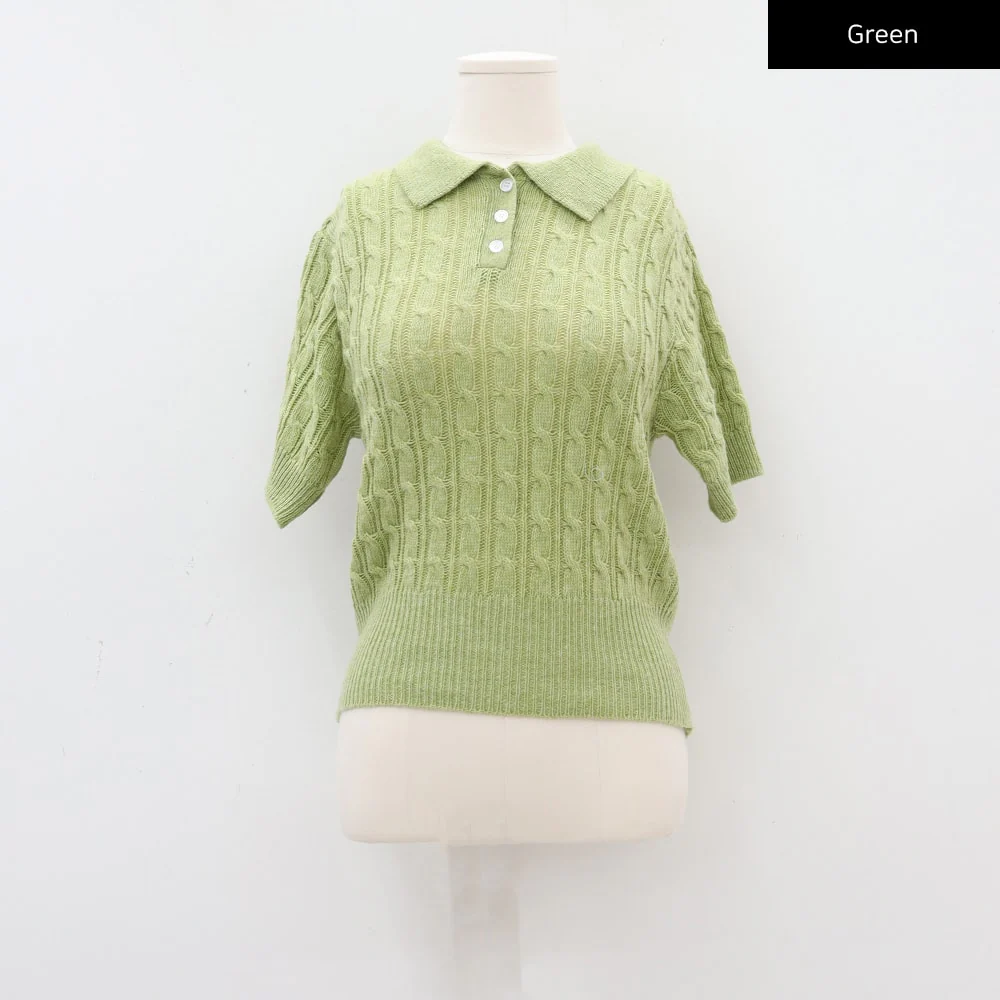 Cable Knit Collared Short-sleeve Sweater CA01 - Image 20