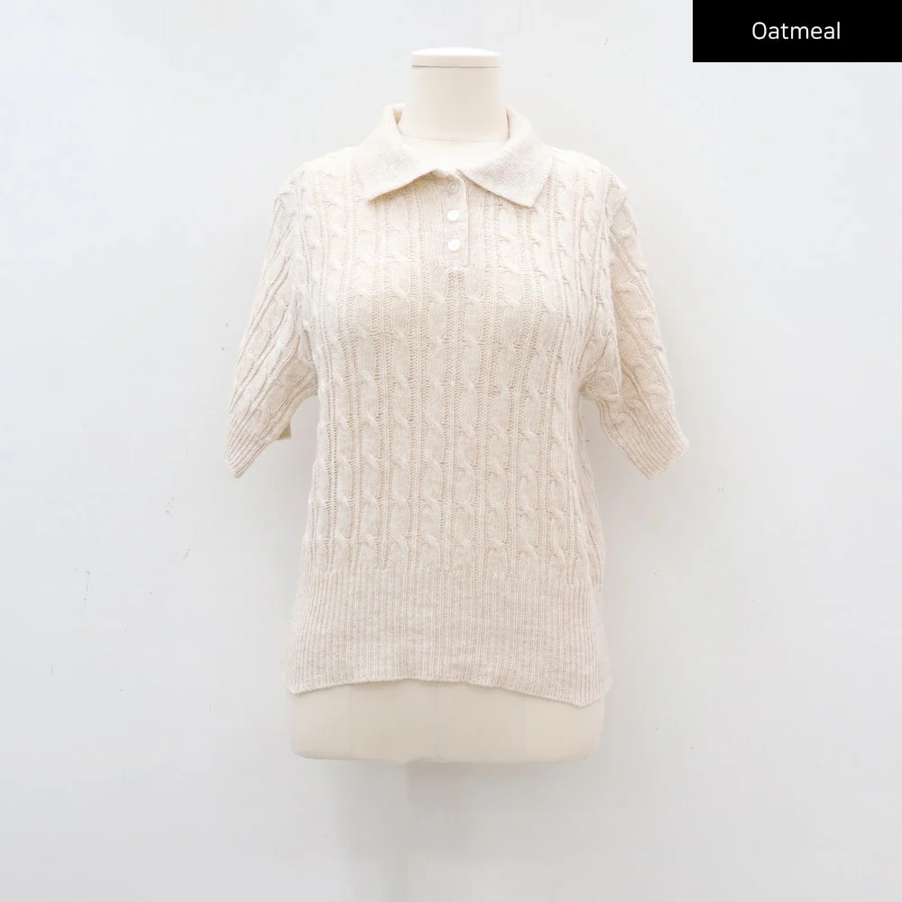 Cable Knit Collared Short-sleeve Sweater CA01 - Image 25