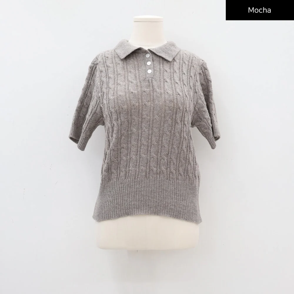 Cable Knit Collared Short-sleeve Sweater CA01 - Image 26