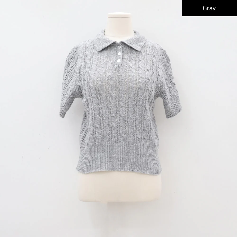 Cable Knit Collared Short-sleeve Sweater CA01 - Image 28