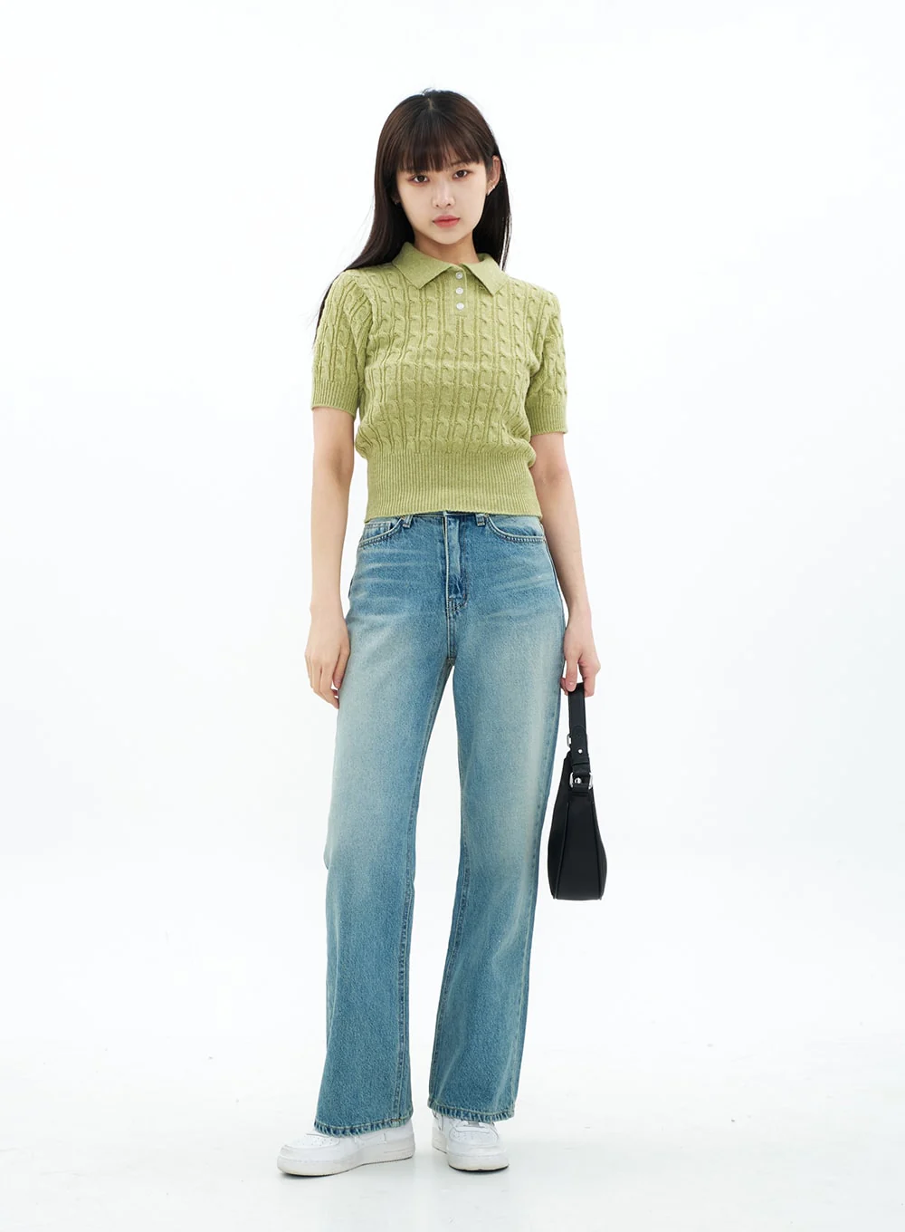 Cable Knit Collared Short-sleeve Sweater CA01 - Image 3