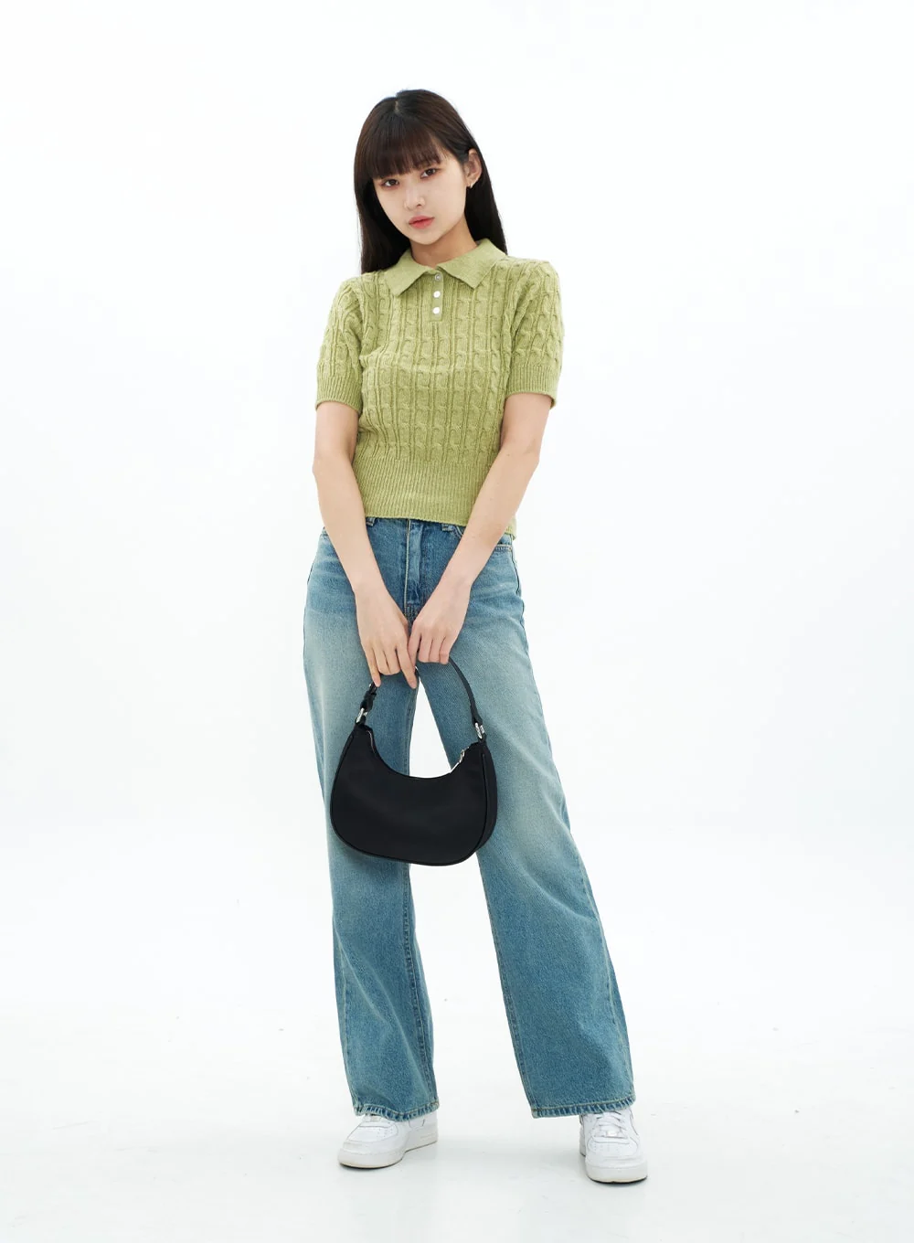 Cable Knit Collared Short-sleeve Sweater CA01 - Image 4