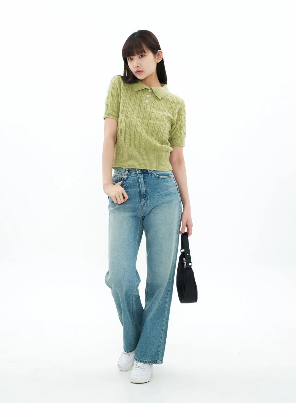 Cable Knit Collared Short-sleeve Sweater CA01 - Image 6