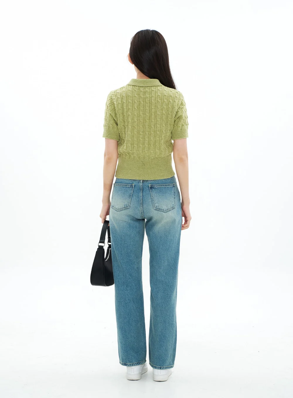 Cable Knit Collared Short-sleeve Sweater CA01 - Image 7