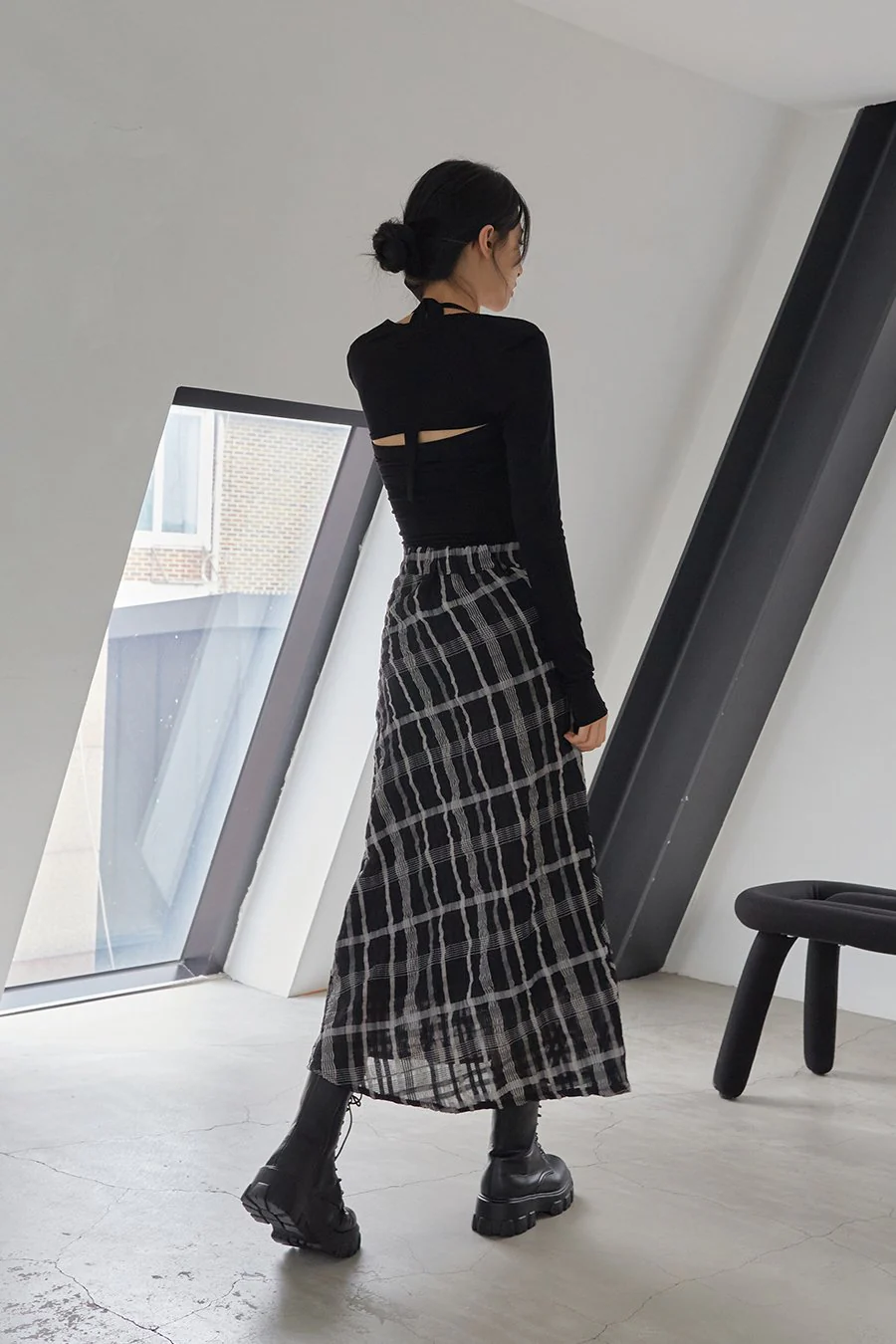 Checked Pattern Maxi Flare Skirt - Image 11