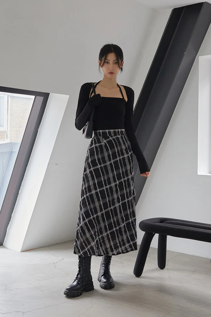 Checked Pattern Maxi Flare Skirt - Image 3