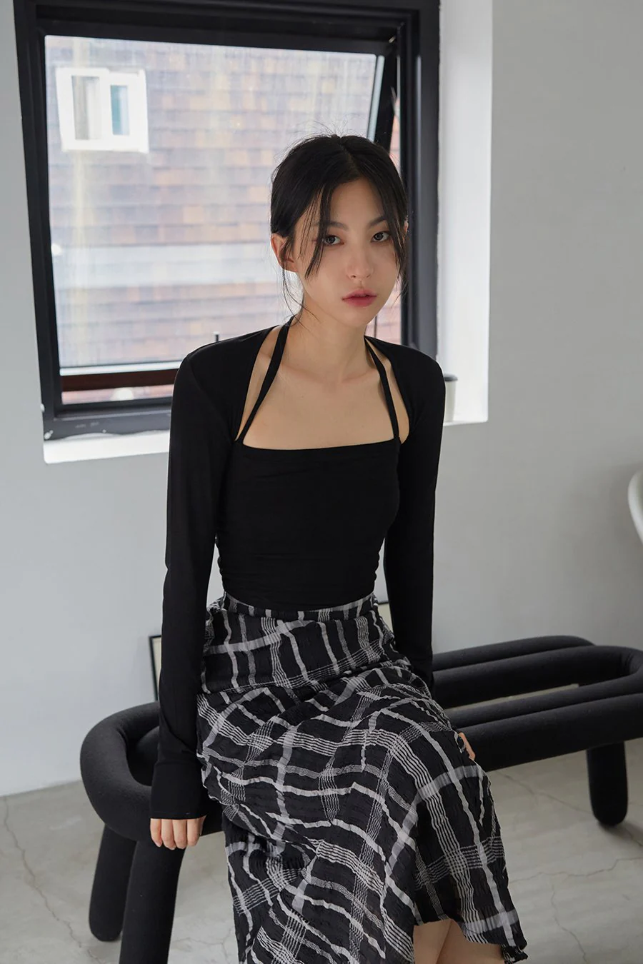 Checked Pattern Maxi Flare Skirt - Image 4