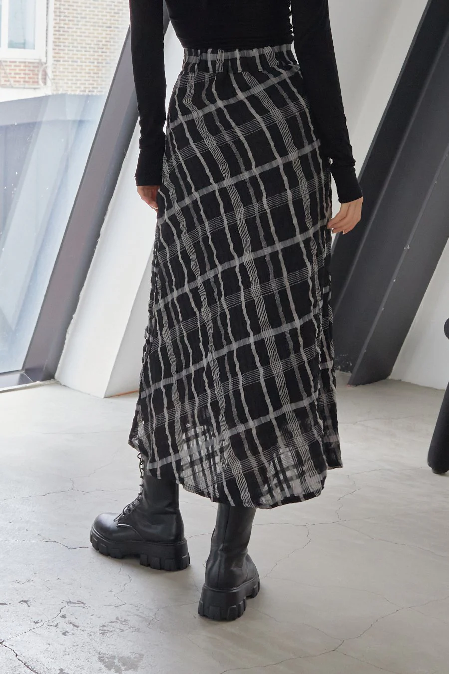 Checked Pattern Maxi Flare Skirt - Image 5