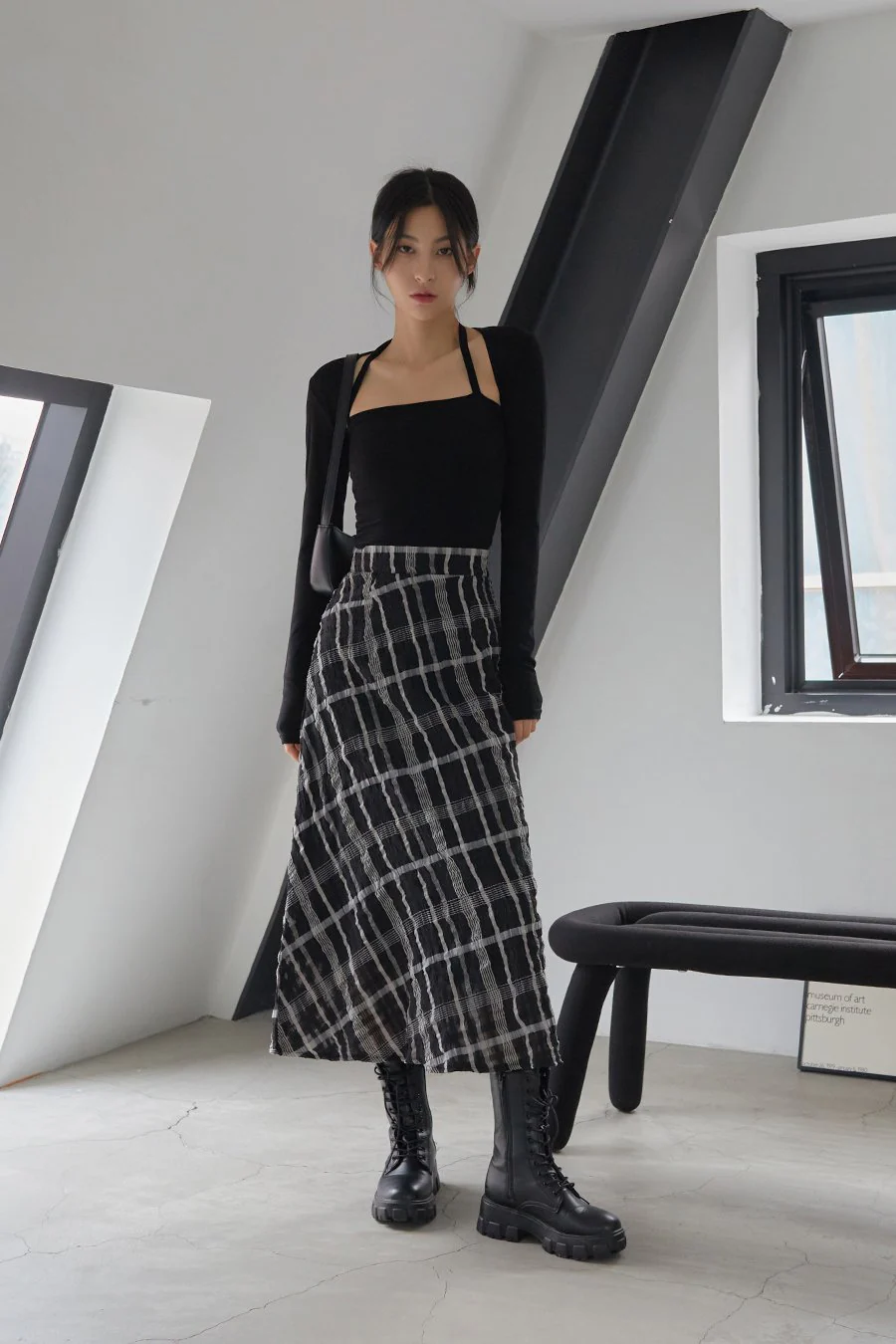 Checked Pattern Maxi Flare Skirt - Image 6