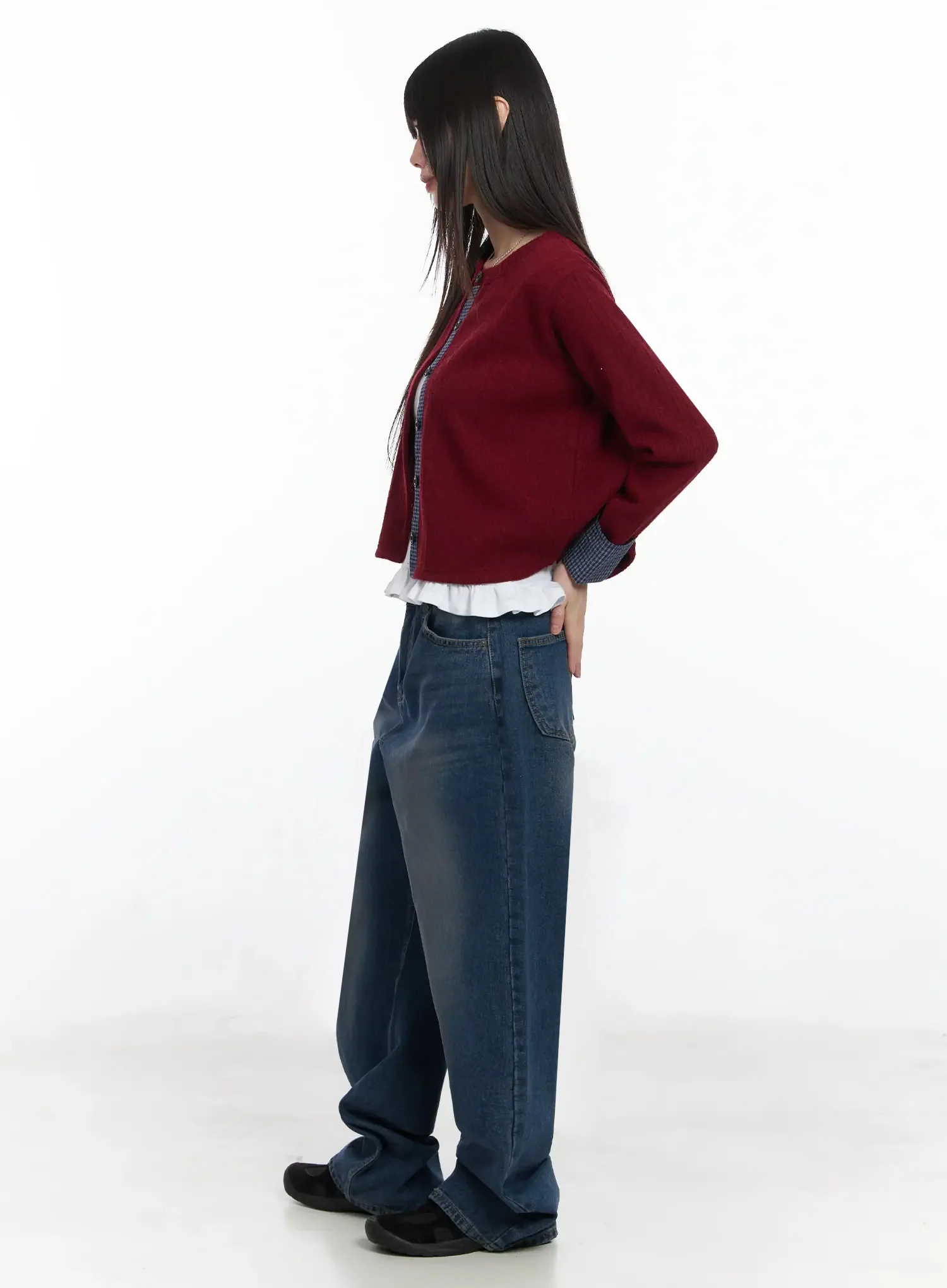 Checkered Accent Fleece Cardigan F517 - Image 12