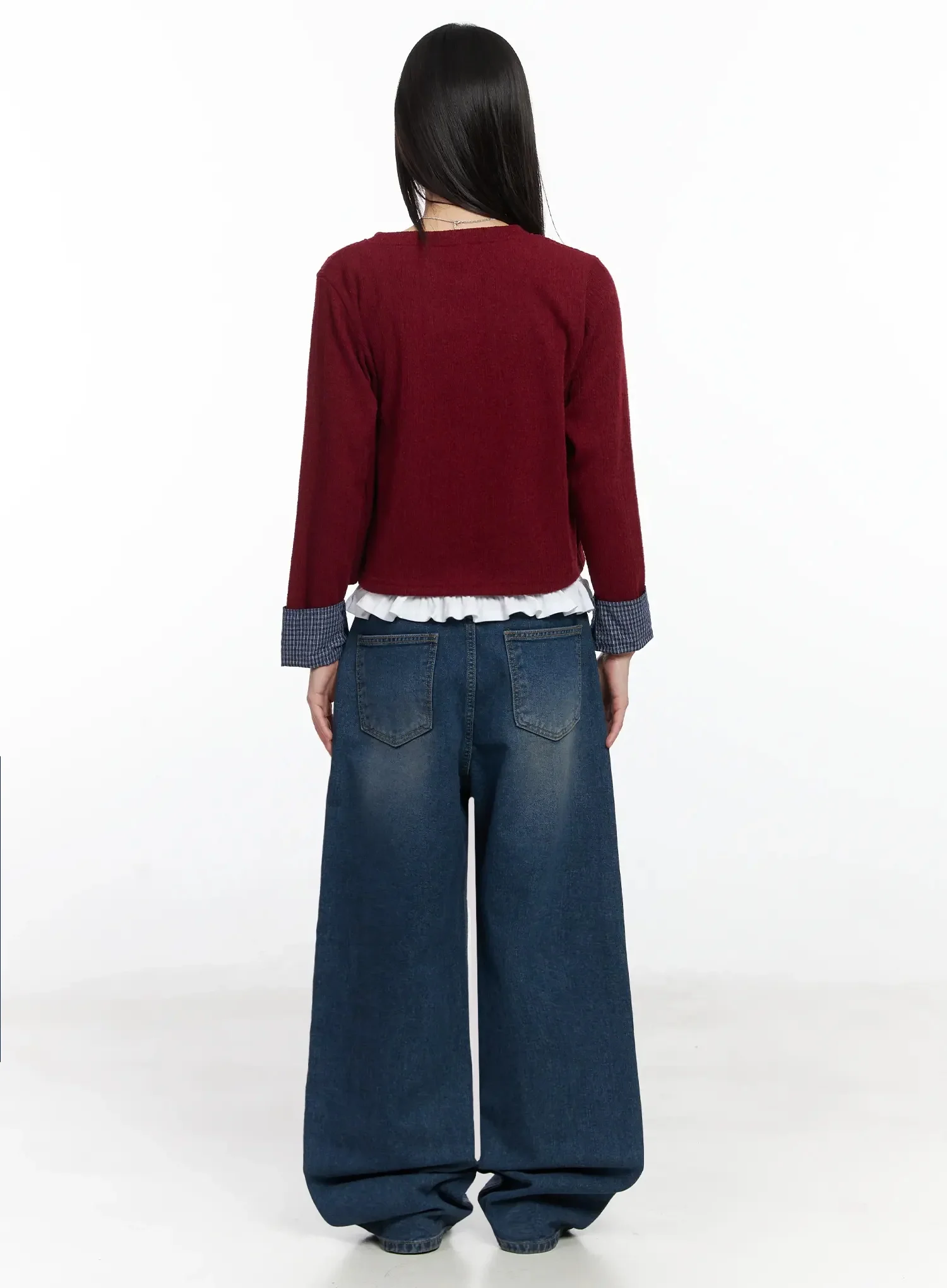 Checkered Accent Fleece Cardigan F517 - Image 13