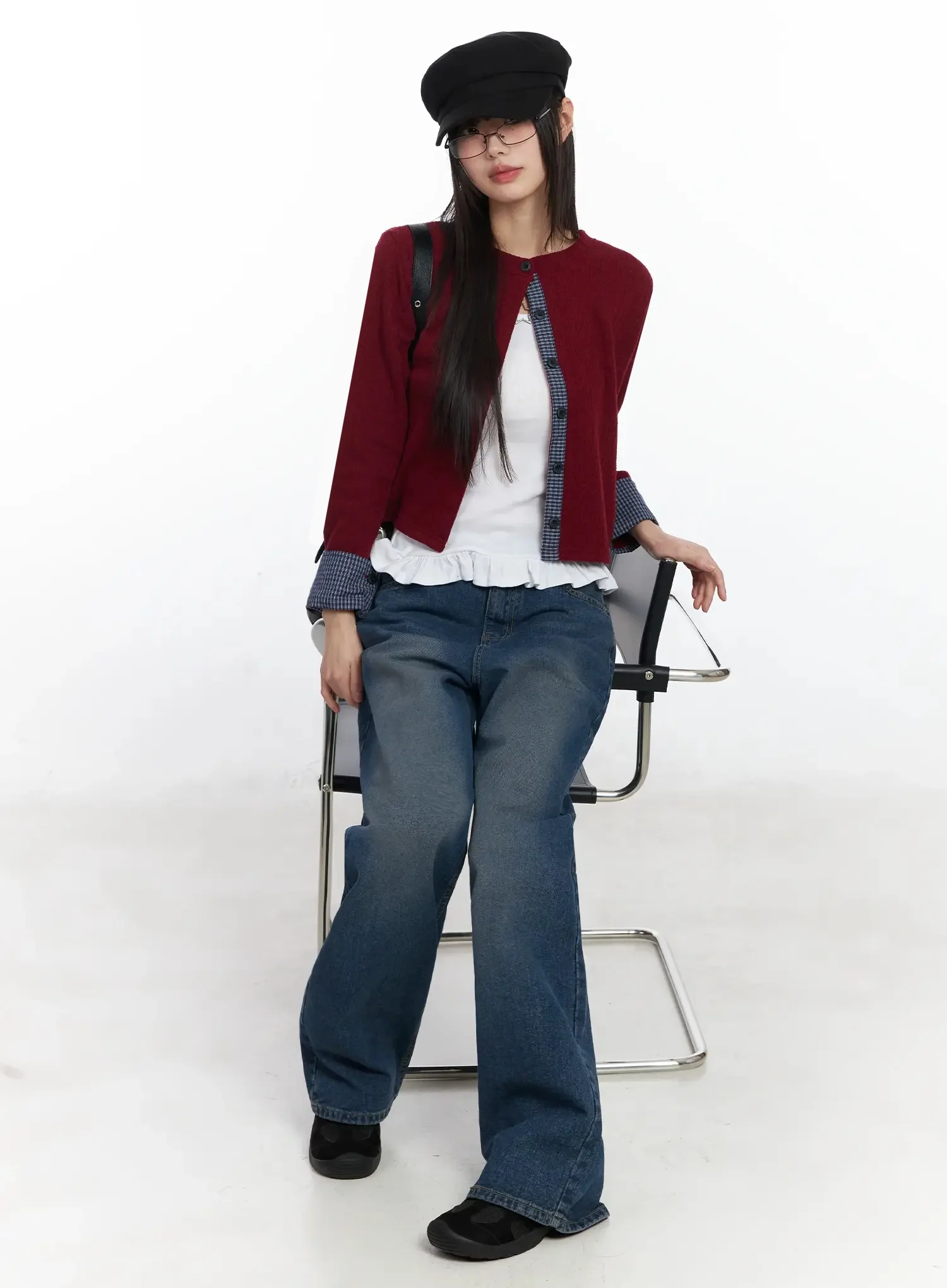 Checkered Accent Fleece Cardigan F517 - Image 14