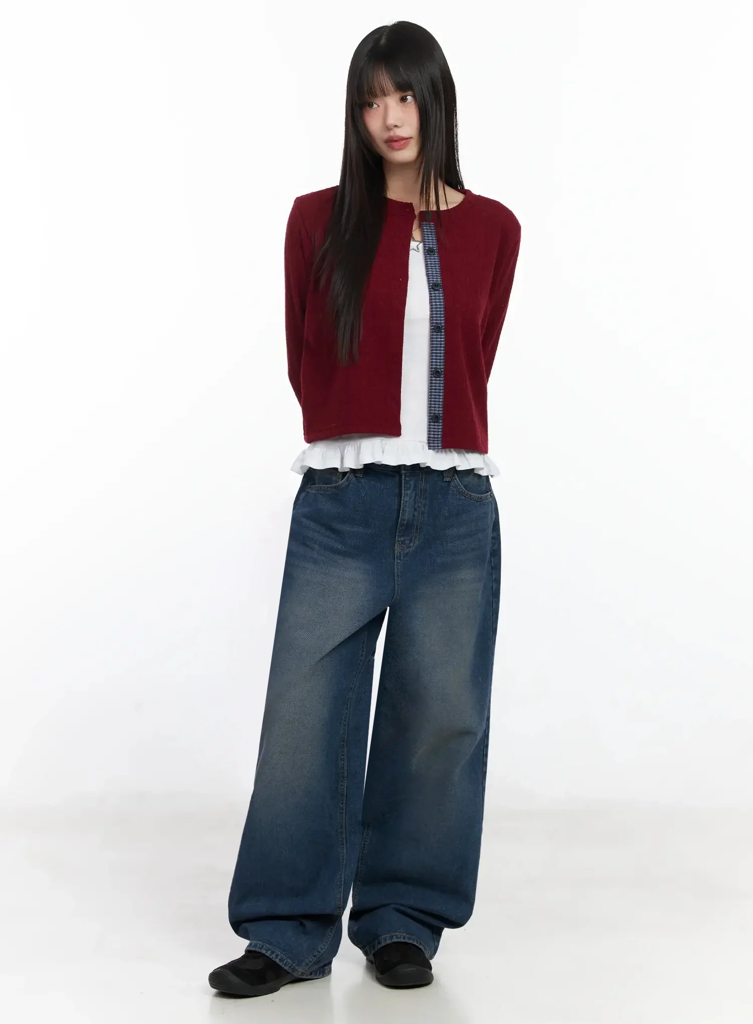 Checkered Accent Fleece Cardigan F517 - Image 5