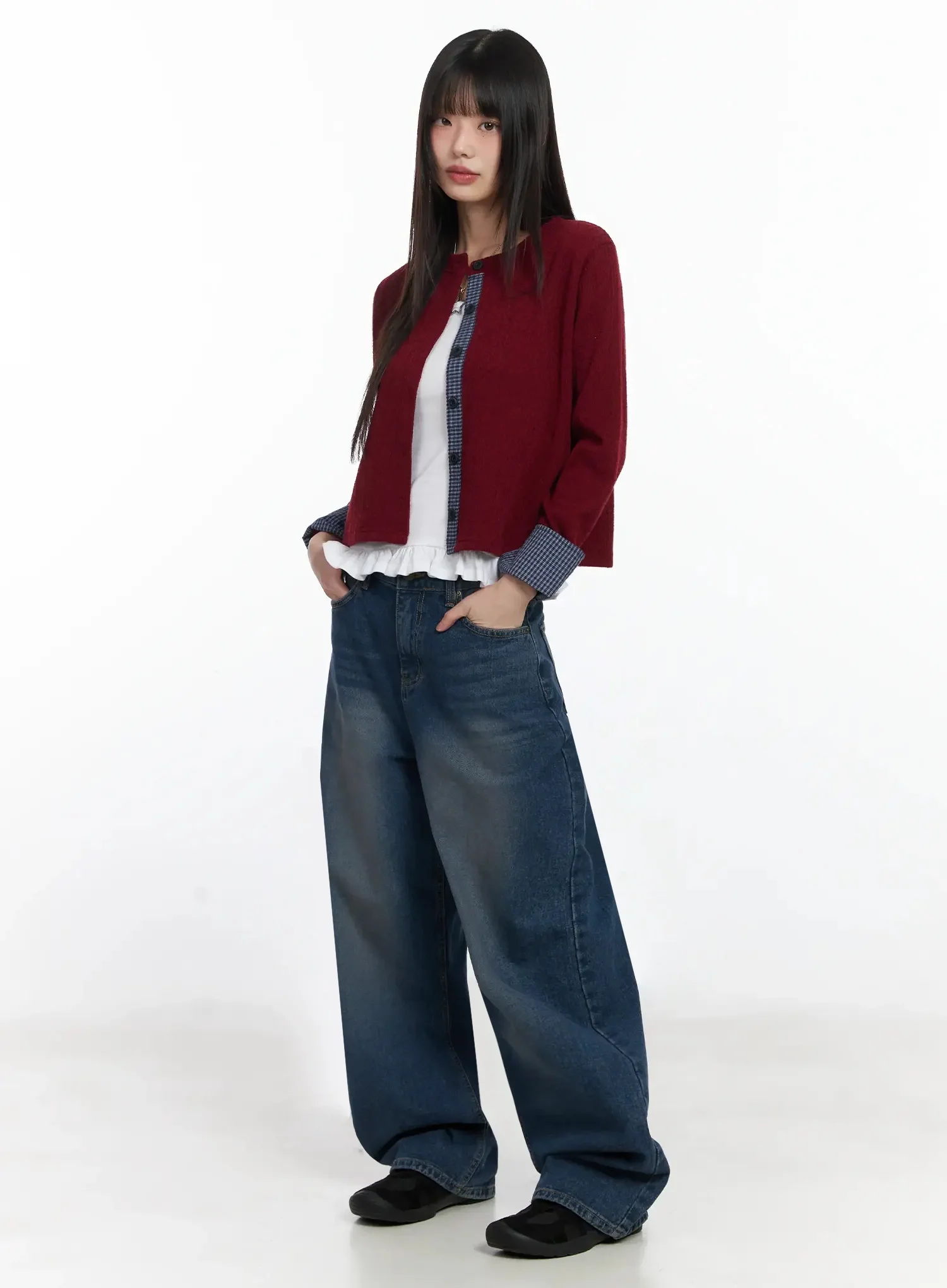 Checkered Accent Fleece Cardigan F517 - Image 6