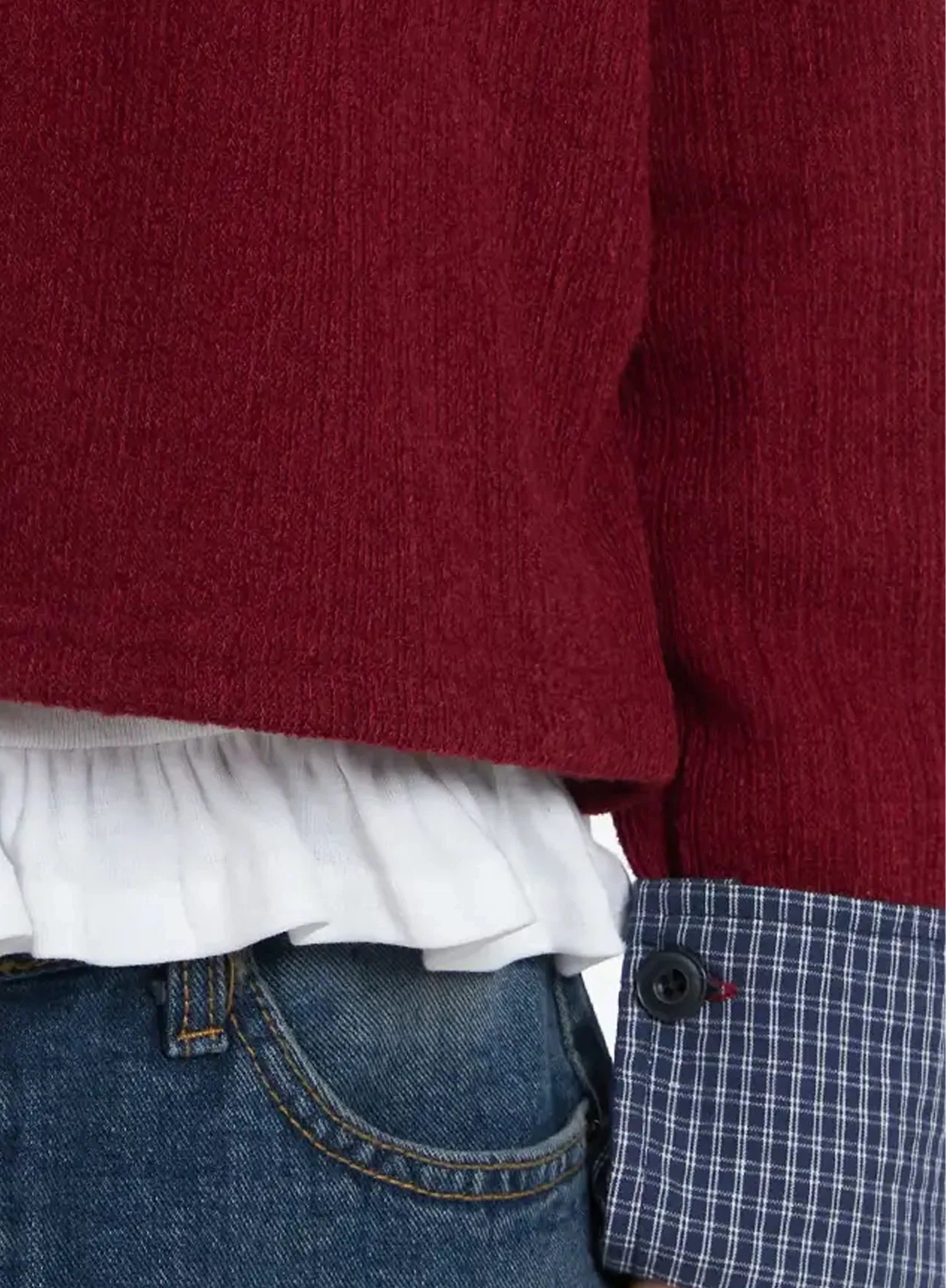 Checkered Accent Fleece Cardigan F517 - Image 9