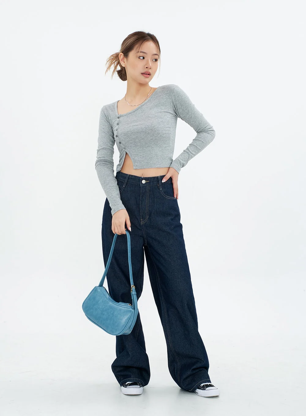 Cropped Cardigan with Diagonal Buttons CM22 - Image 3