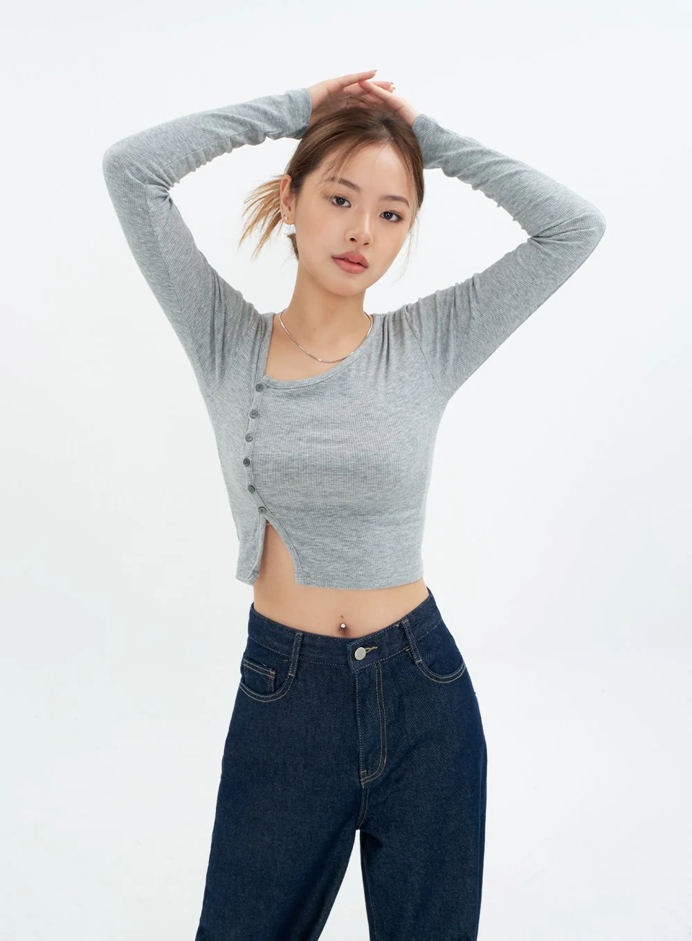 Cropped Cardigan with Diagonal Buttons CM22 - Image 5