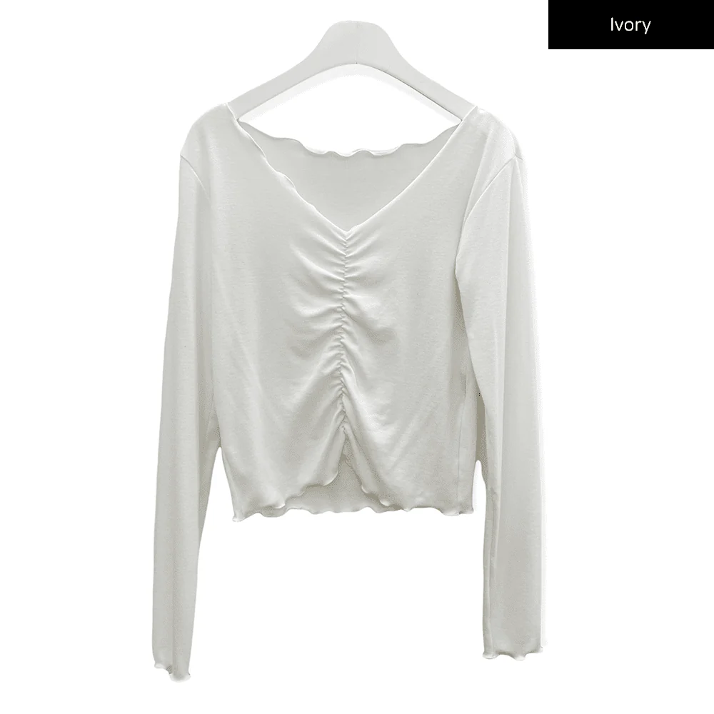 Cropped Long Sleeve Top with Front Shirring C2701 - Image 16