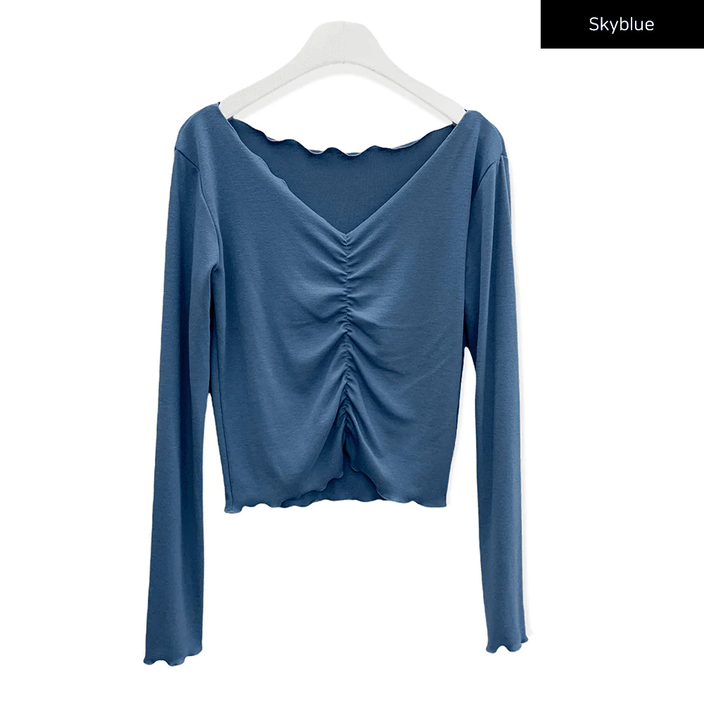 Cropped Long Sleeve Top with Front Shirring C2701 - Image 17
