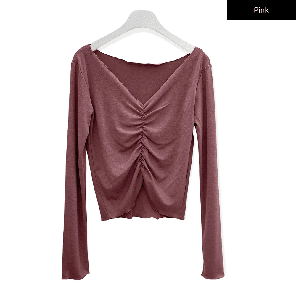 Cropped Long Sleeve Top with Front Shirring C2701 - Image 18