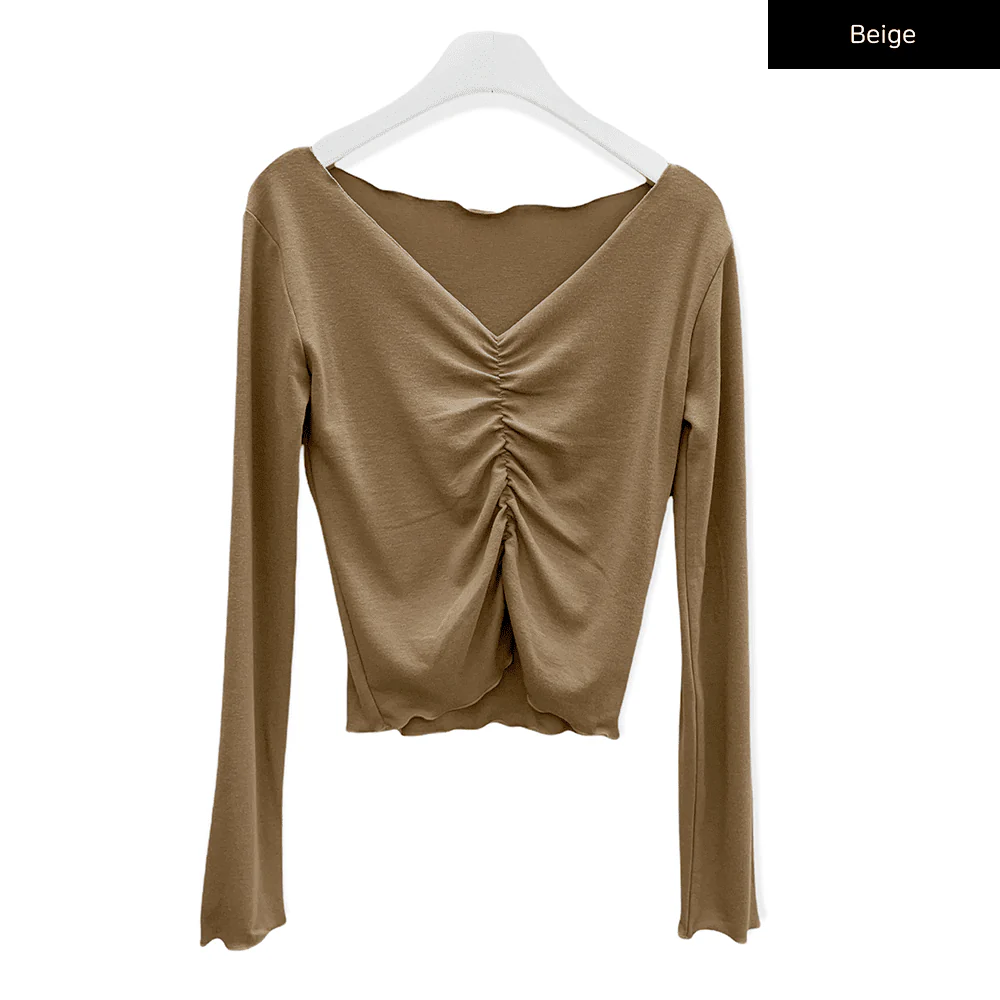 Cropped Long Sleeve Top with Front Shirring C2701 - Image 19
