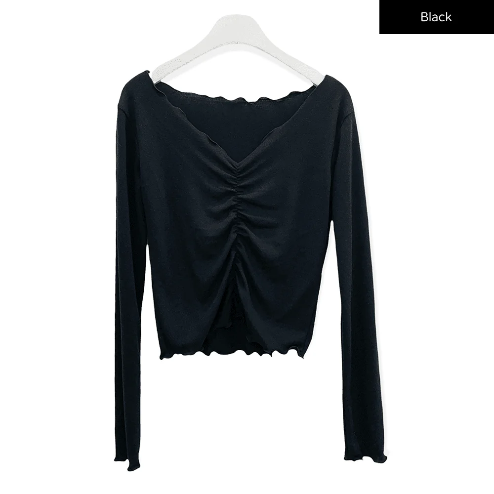 Cropped Long Sleeve Top with Front Shirring C2701 - Image 20