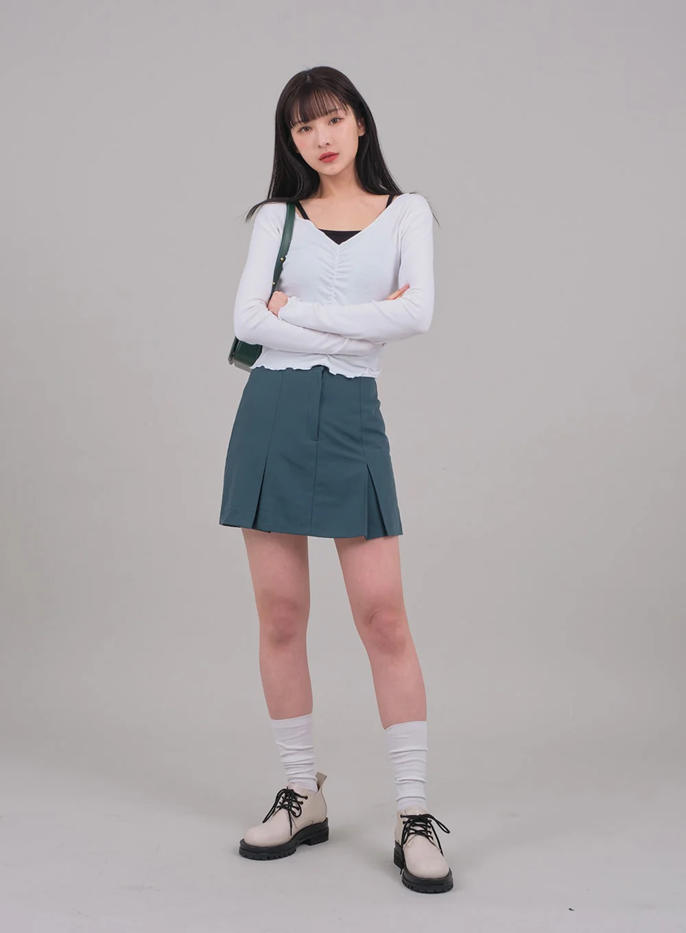 Cropped Long Sleeve Top with Front Shirring C2701 - Image 3