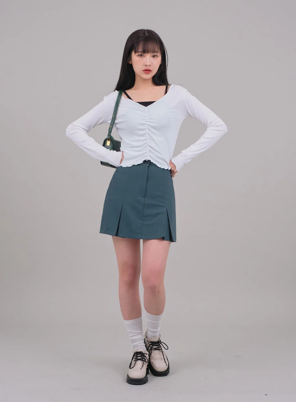 Cropped Long Sleeve Top with Front Shirring C2701 - Image 8