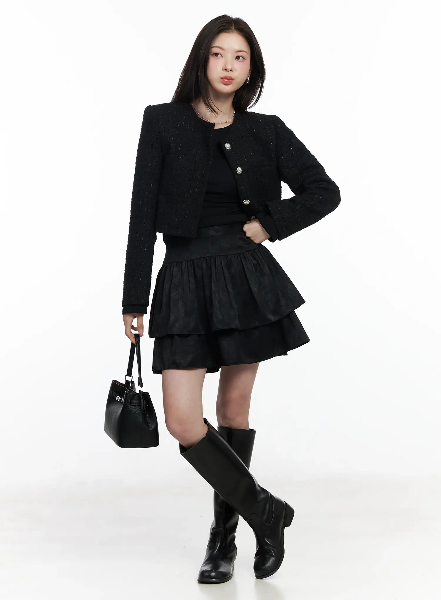 Cropped Two-Pocket Tweed Jacket IF520 - Image 10