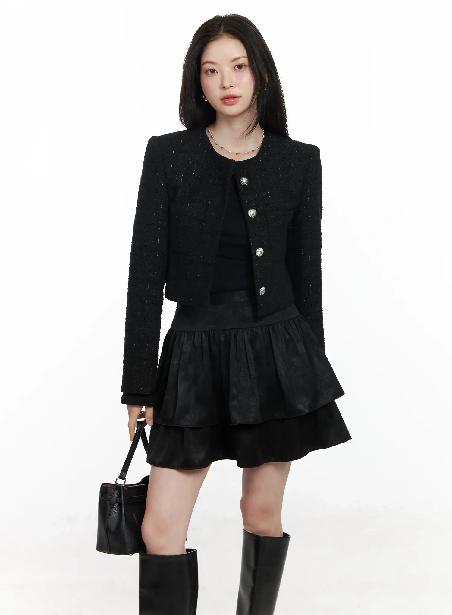 Cropped Two-Pocket Tweed Jacket IF520 - Image 11