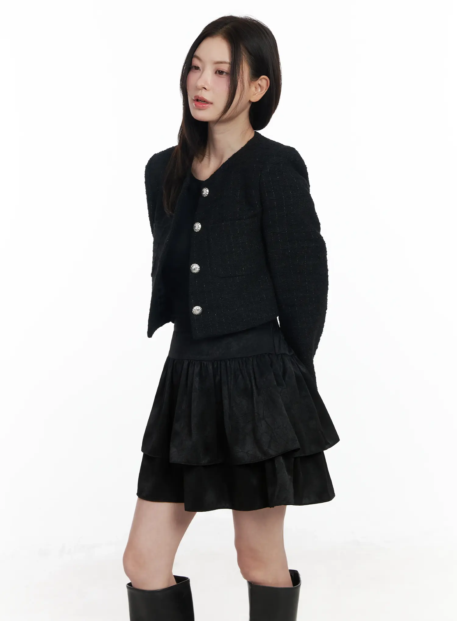 Cropped Two-Pocket Tweed Jacket IF520 - Image 3