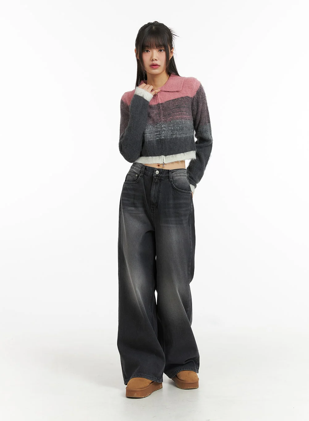 Denim Mid-Waist Pocket Wide Leg Jeans CJ415 - Image 3