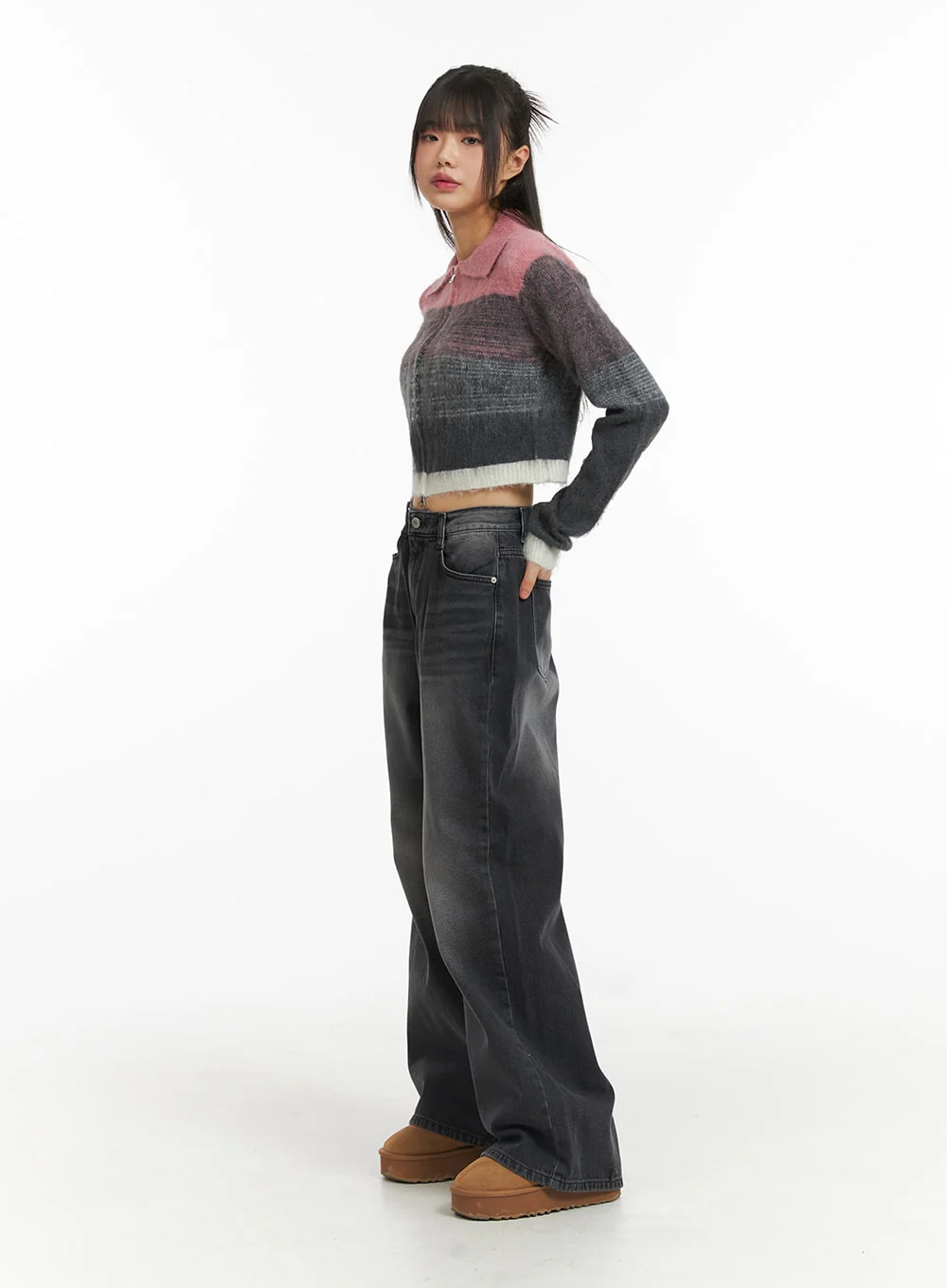 Denim Mid-Waist Pocket Wide Leg Jeans CJ415 - Image 4
