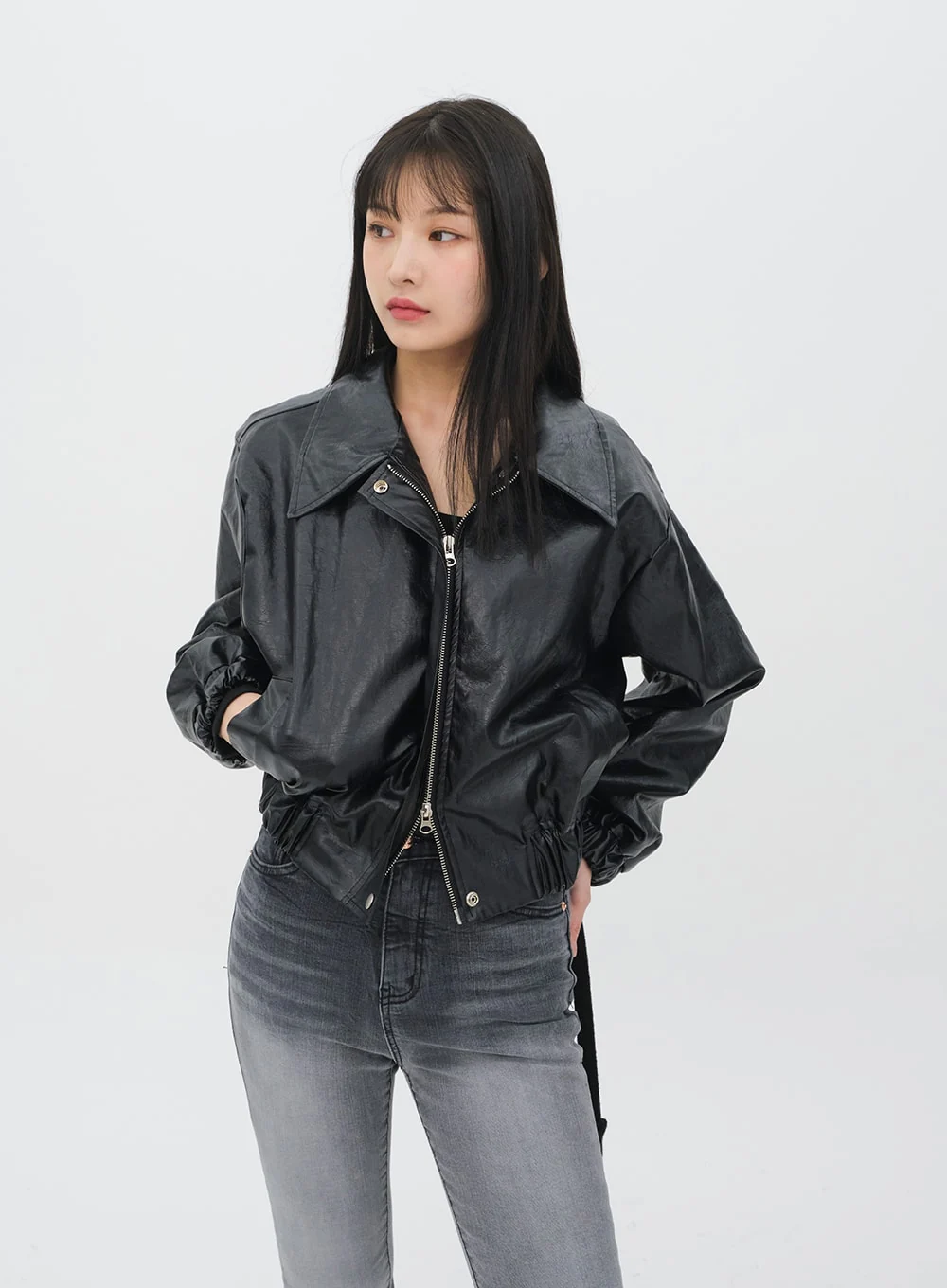 Faux Leather Crop Jacket J19 - Image 9