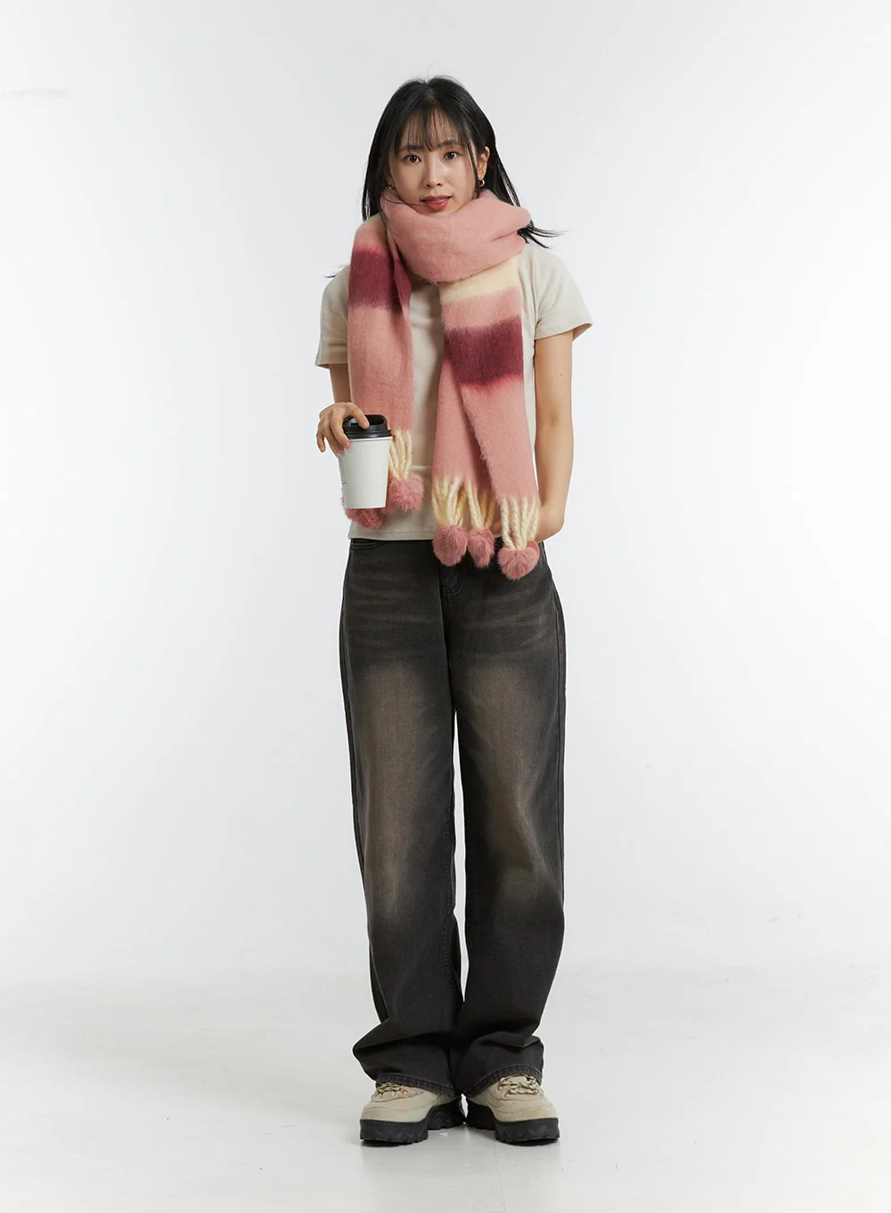 Fringed Wool Color Striped Scarf OD308 - Image 4