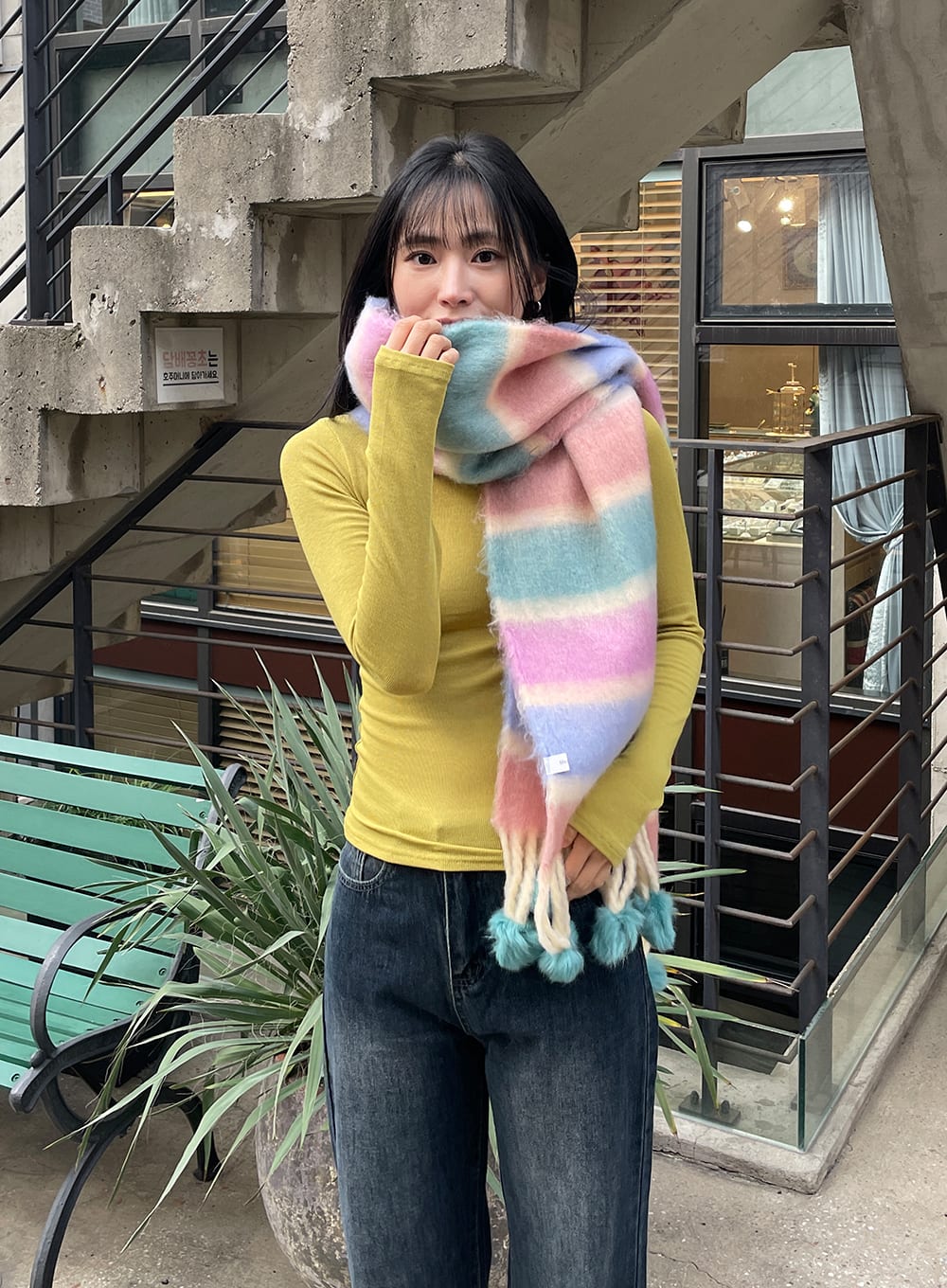 Fringed Wool Color Striped Scarf OD308 - Image 7