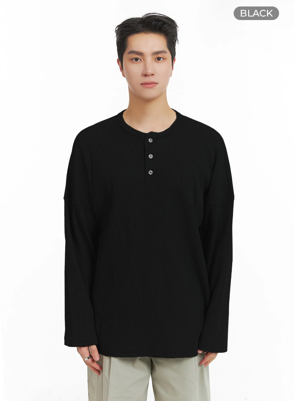 Men's Quarter Button Round Neck Long Sleeve IA401 - Image 11