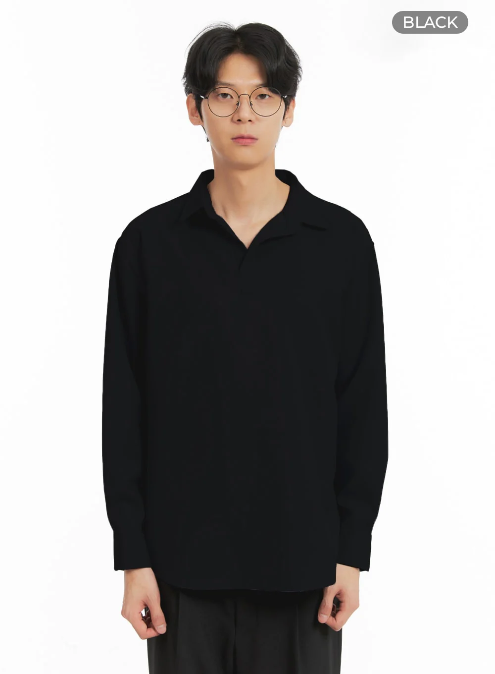 Men's Solid V-Neck Long Sleeve Shirt IA401 - Image 10