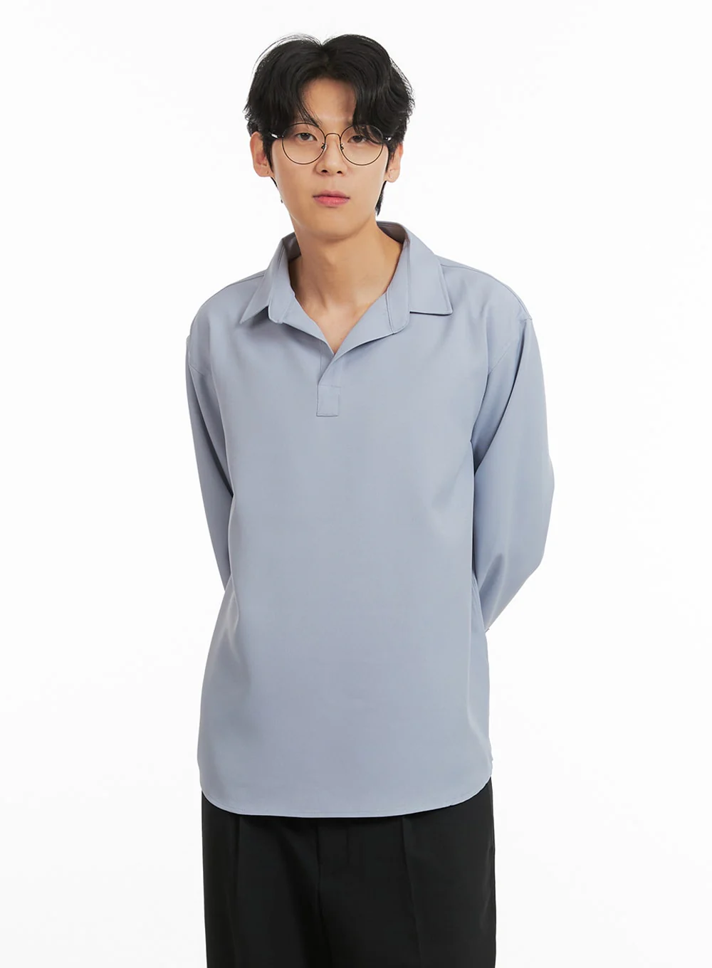 Men's Solid V-Neck Long Sleeve Shirt IA401 - Image 4