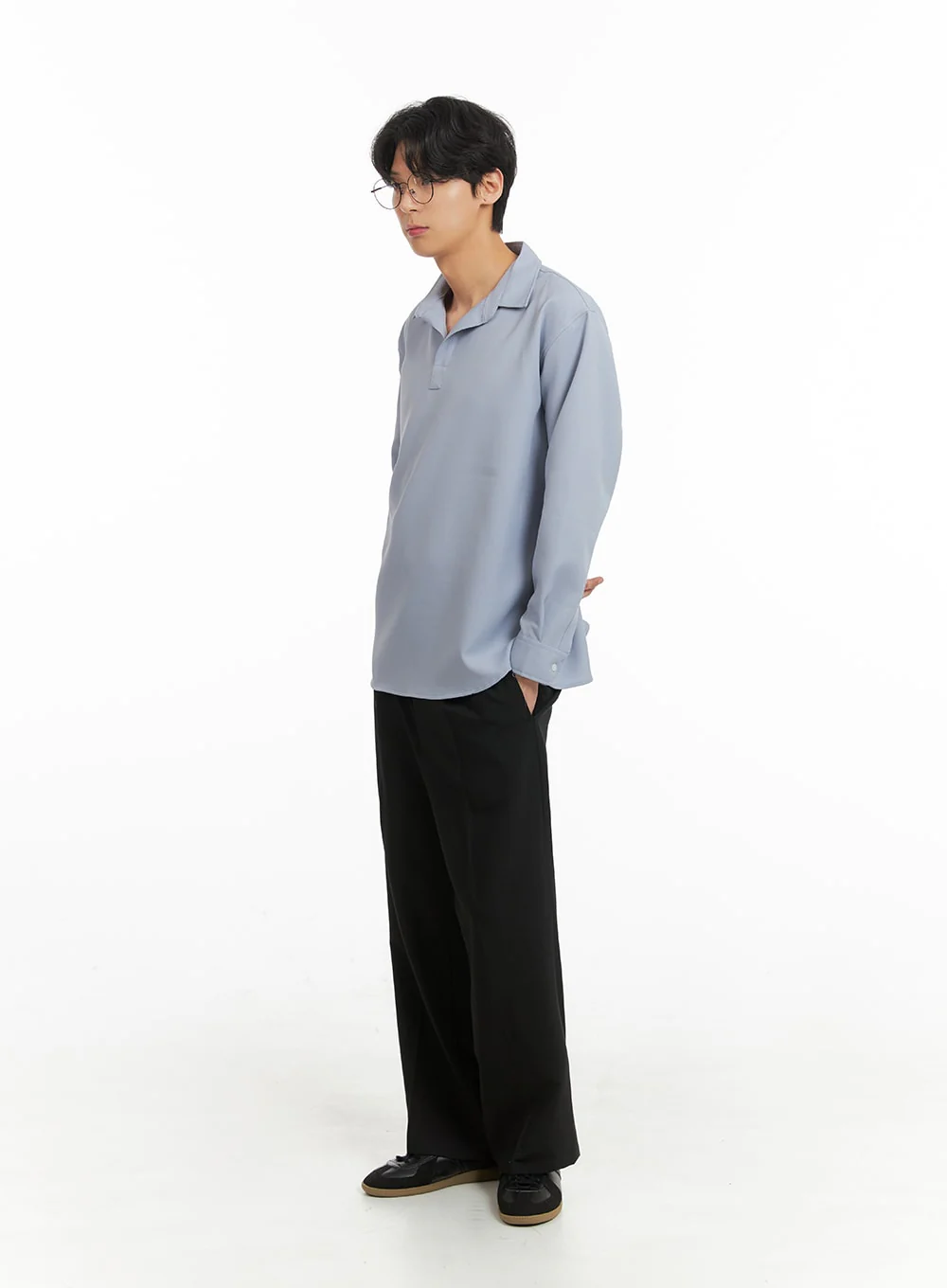 Men's Solid V-Neck Long Sleeve Shirt IA401 - Image 6
