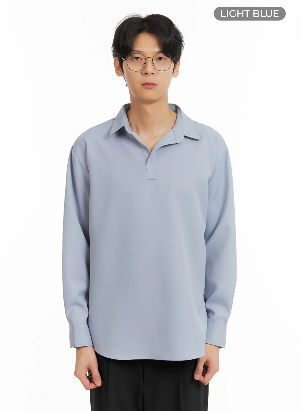 Men's Solid V-Neck Long Sleeve Shirt IA401 - Image 8
