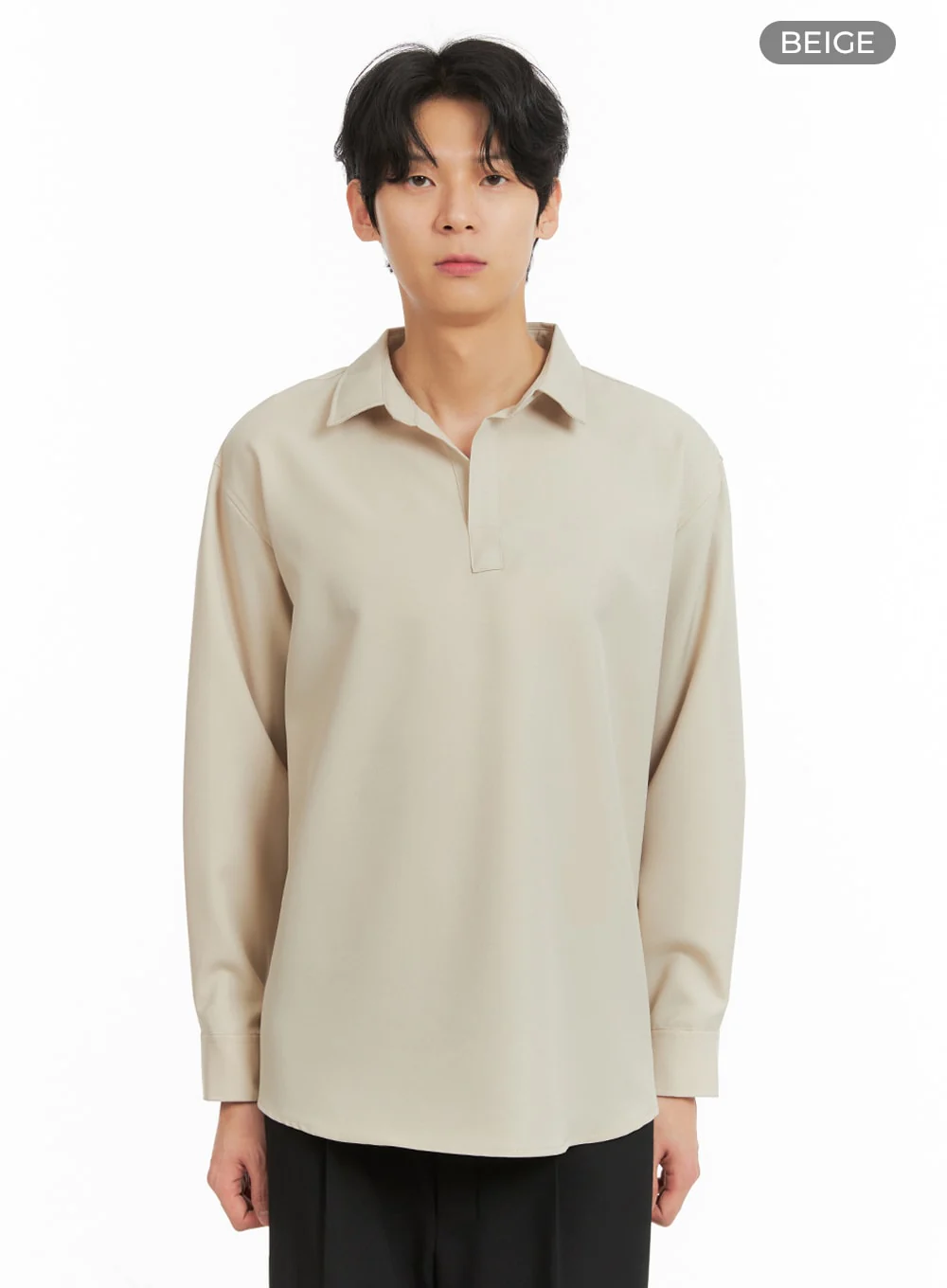 Men's Solid V-Neck Long Sleeve Shirt IA401 - Image 9